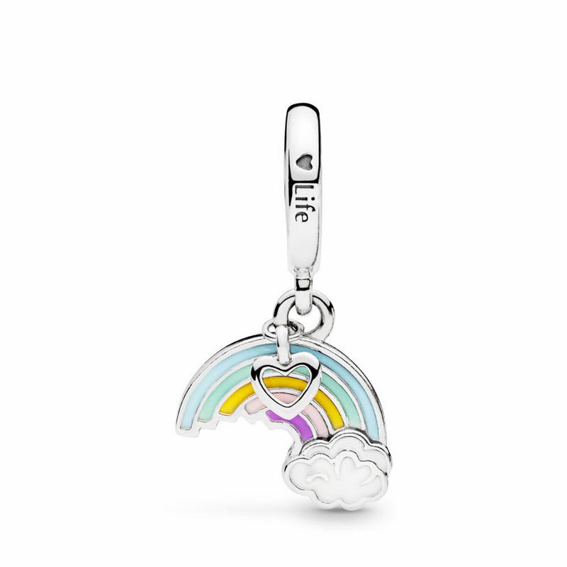 Pandora Rainbow & Cloud Dangle Charm - Sterling Silver/Enamel/Blue - Canada | DY1664WQ